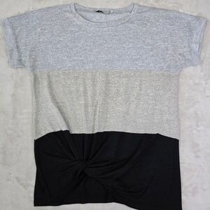 Women Colorblock Twist Front‎ Tunic Top XL Gray Blue Black